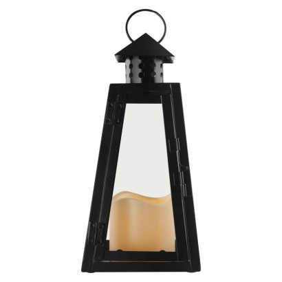 LED Laterne schwarz, eckig, 26,5 cm, 3x AAAInnen, Vintage