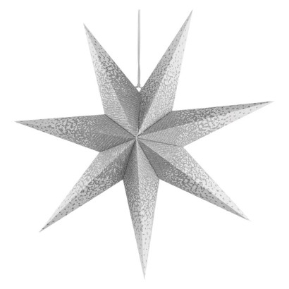 LED Papierstern zum Aufhängen mit silbernem Glitzer in der Mitte, weiß, 60 cm, Innen