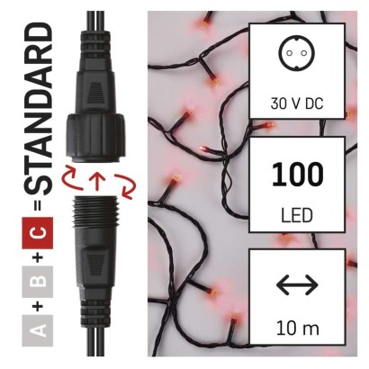 Standard LED Verbindungskette, 10 m, Außen/Innen, rot