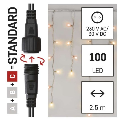 Standard LED spojovacia reťaz pulzujúca – cencúle, 2,5 m, vonkajšia, červená/vintage