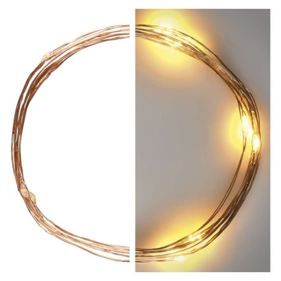 LED Weihnachtliche Nano-Kette, 1,9 m, 2x AA, Innen, warm-weiß, Timer
