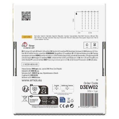 Dekoracje - 180 LED drop kurtyna 1,7x1,5m ciepła biel, 8 programów, IP44