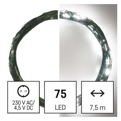 LED Ziemassvētku nano virtene, zaļa, 7,5 m, liet. ārā un iekšt., auksti balta, ar taimeru