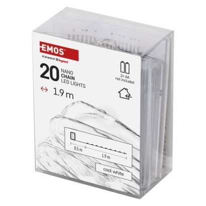 LED Ziemassvētku nano virtene, sudr., 1,9 m, 2x AA, liet. iekšt., auksti balta, ar taimeru