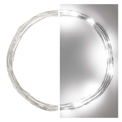LED Ziemassvētku nano virtene, sudr., 1,9 m, 2x AA, liet. iekšt., auksti balta, ar taimeru