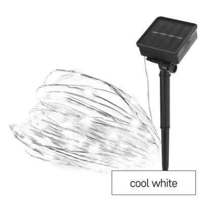 LED nano virtene ar saules kolektoru, vara, 12 m, liet. ārā un iekštelpās, auksti balt, t.