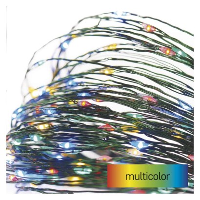 Dekoracje - 40 LED nano łezki 4m multikolor, zielony przewód, IP44 timer