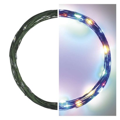 Dekoracje - 40 LED nano łezki 4m multikolor, zielony przewód, IP44 timer