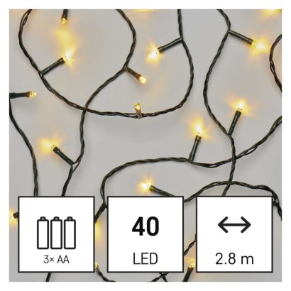 LED Ziemassvētku virtene, 2,8 m, 3x AA, lietošanai ārā un iekšt., silti balta, ar taimeru
