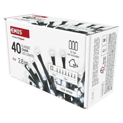 Lampki choinkowe LED Cluster, 40 LED 2,8 m, 3x AA, zimna biel, IP44, timer