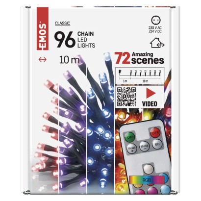 LED Ziemassvētku virtene, 10 m, liet. ārā un iekšt., RGB, ar pulti, 72 režīmi, ar taimeru