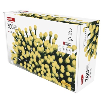 Lampki choinkowe 300 LED cherry 30m , ciepła biel, zielony przewód, IP44,8 programów, time