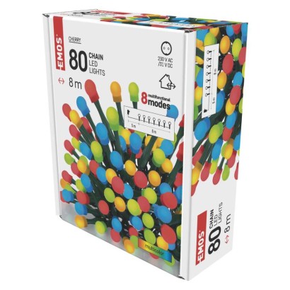 LED Weihnachtslichterkette Cherry – Kugeln, 8 m, Außen und Innen, Multicolor, Programme