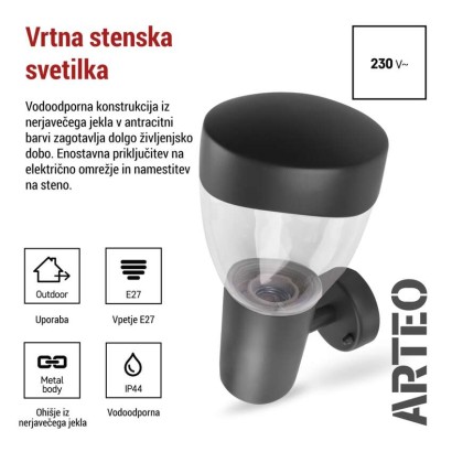 Vrtna stenska svetilka ARTEO, 16,4 x 12 x 23 cm, 1 x E27, 15 W