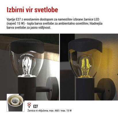 Vrtna stenska svetilka ARTEO s PIR senzorjem, 16,4 x 12 x 29,5 cm, 1 x E27, 15 W