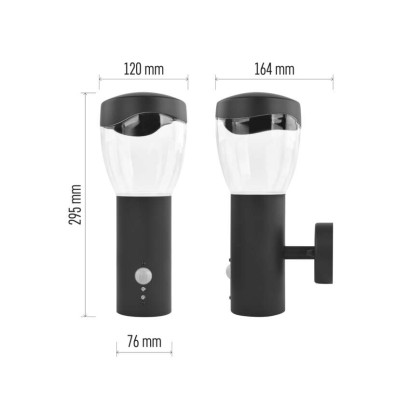 Vrtna stenska svetilka ARTEO s PIR senzorjem, 16,4 x 12 x 29,5 cm, 1 x E27, 15 W