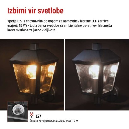 Vrtna stenska svetilka ADENIA, 19,8 x 15 x 27,8 cm, 1 x E27, 15 W