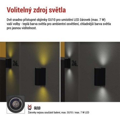 Zahradní nástěnné svítidlo OCULUS, 8,8 x 6,7 x 15,3 cm, 2 x GU10, 2× 7W