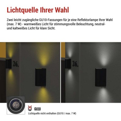Garten-Wandleuchte OCULUS, 8,8 x 6,7 x 15,3 cm, 2 x GU10, 2× 7W