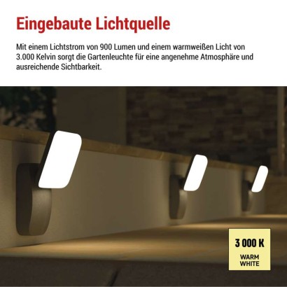 LED Garten-Wandleuchte NIKA, 12 x 12 x 20 cm, 12,5 W, warmweiß