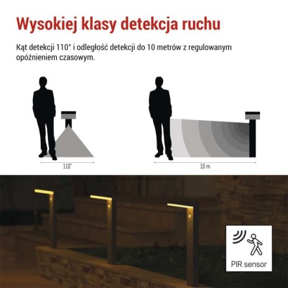Słupek oświetleniowy LED Garden VEREA solarna, ciepła biel, max 460 lm, IP44, PIR