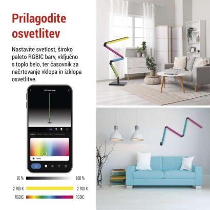 GoSmart LED stoječa svetilka, črna, 175 cm, topla bela / RGBIC WiFi