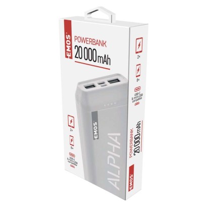 Power bank EMOS Alpha 20, 20000 mAh, biely + kabel USB-C