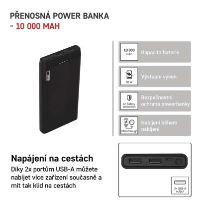 Powerbanka EMOS Alpha 10S, 10 000 mAh, 10 W, černá