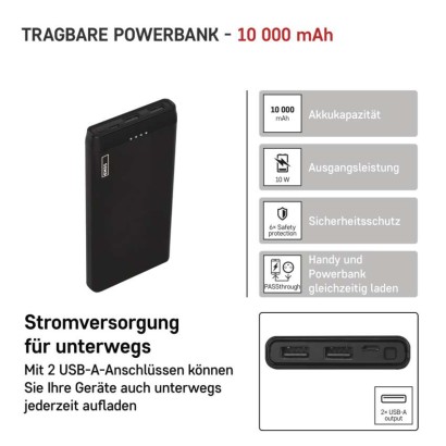 Powerbank EMOS Alpha 10S, 10 000 mAh, 10 W, schwarz