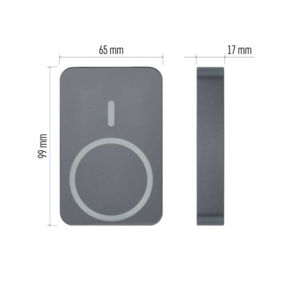 Bezvadu ārējais akumulators WI 1046, 10 000 mAh, 20 W, pelēks