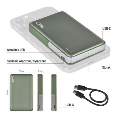 Powerbank EMOS WI 1031, 10 000 mAh, 20 W+Wireless, army-green