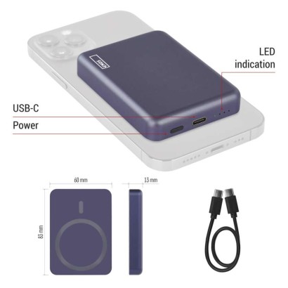 EMOS powerbank WI 522, 5 000 mAh, 20 W+Wireless, modra