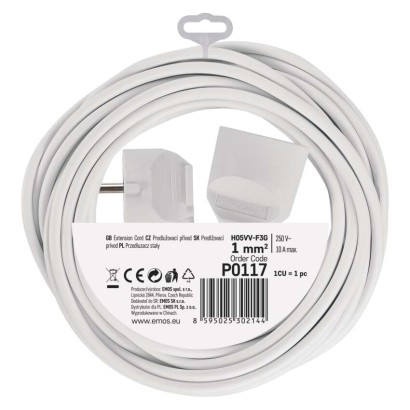 Przedłużacz 7 m / 1 gniazdo / biały / PVC / 1 mm2