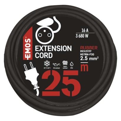 Venkovní prodlužovací kabel 25 m / 1 zásuvka / černý / guma-neopren / 230 V / 2,5 mm2