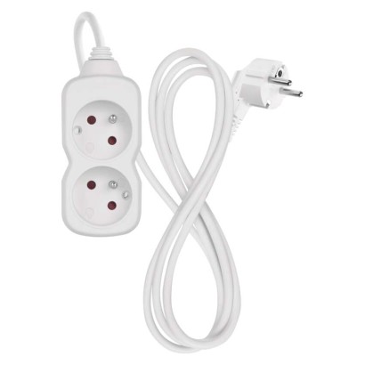 Przedłużacz 1,4 m / 2 gniazda / biały / PVC / 1 mm2
