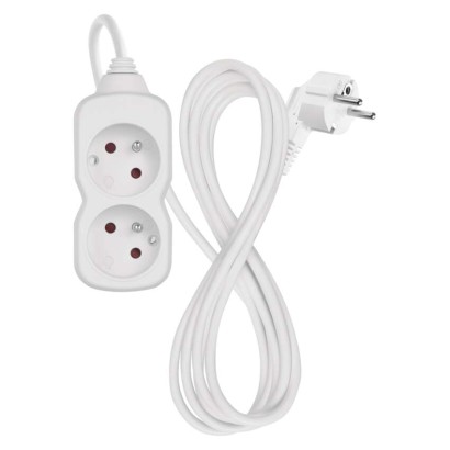 Przedłużacz 2 m / 2 gniazda / biały / PVC / 1 mm2