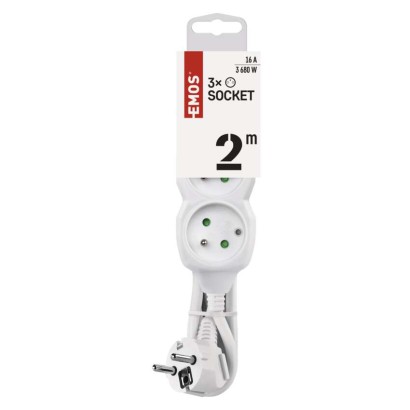 Przedłużacz 2 m / 3 gniazda / biały / PVC / 1 mm2