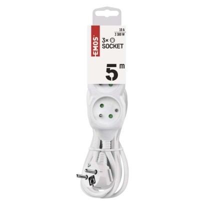 Prodlužovací kabel 5 m / 3 zásuvky / bílý / PVC / 1 mm2