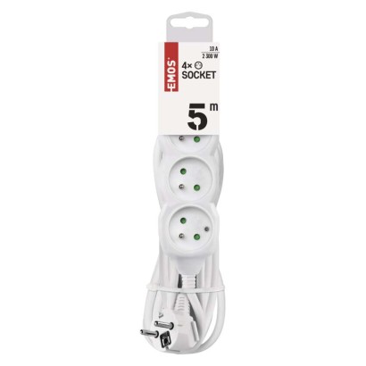 Prodlužovací kabel 5 m / 4 zásuvky / bílý / PVC / 1 mm2