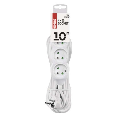 Prodlužovací kabel 10 m / 4 zásuvky / bílý / PVC / 1 mm2