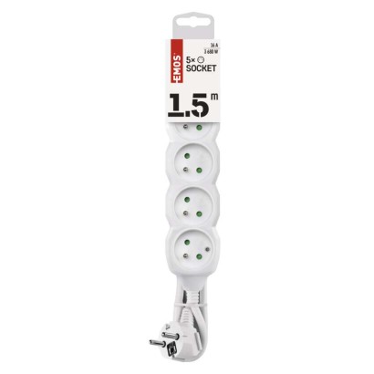 Przedłużacz 1,5 m / 5 gniazd / biały / PVC / 1 mm2