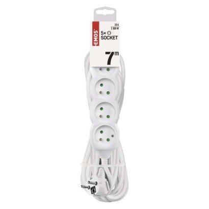 Przedłużacz 7 m / 5 gniazd / biały / PVC / 1 mm2