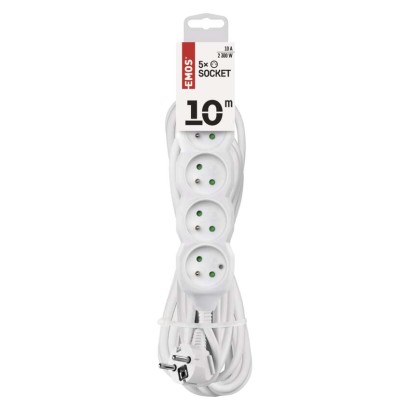 Przedłużacz 10 m / 5 gniazd / biały / PVC / 1 mm2