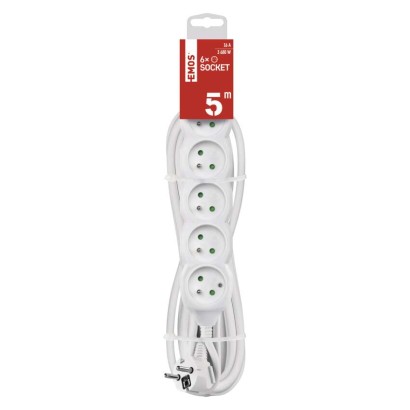 Prodlužovací kabel 5 m / 6 zásuvek / bílý / PVC / 1,5 mm2