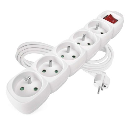 Przedłużacz 3 m / 5 gniazd / z wyłącznikiem / biały / PVC / 1,5 mm2