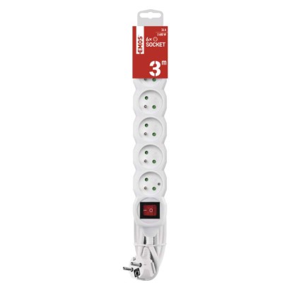 Predlžovací kábel 3 m / 6 zásuviek / s vypínačom / biely / PVC / 1,5 mm2