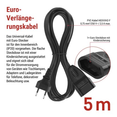 Verlängerungskabel – 5 m, schwarz