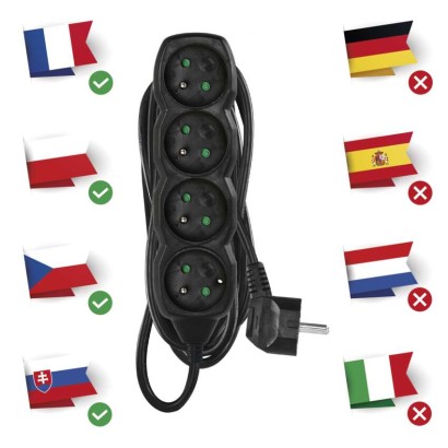 Prodlužovací kabel 5 m / 4 zásuvky / černý / PVC / 1,5 mm2