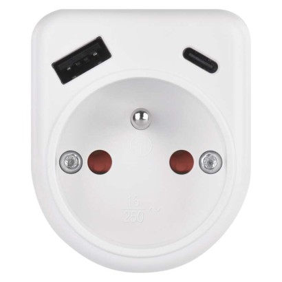 Rozgałęźnik 1×, 1×USB-A+1×USB-C, biały