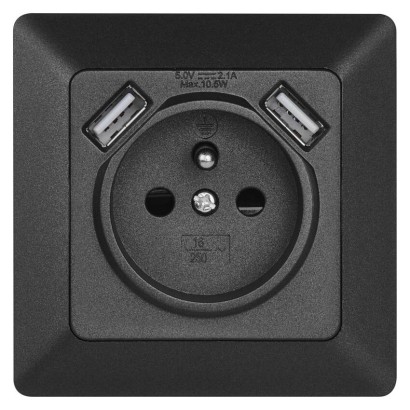 Gniazdo FRENCH z USB 2,1A max. IP20 antracyt